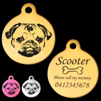 Pug Engraved 31mm Large Round Pet Dog ID Tag